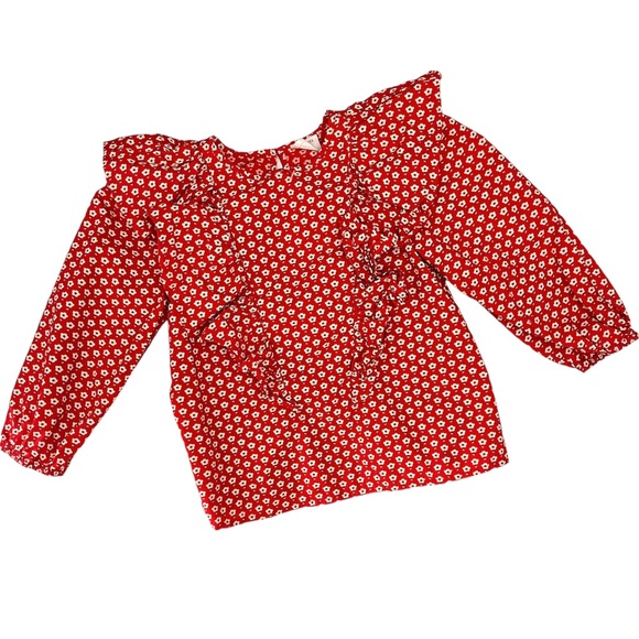 Crewcuts Other - Crewcuts BI864 Red Ruffle Flower Print Girls Cotton Shirt Small